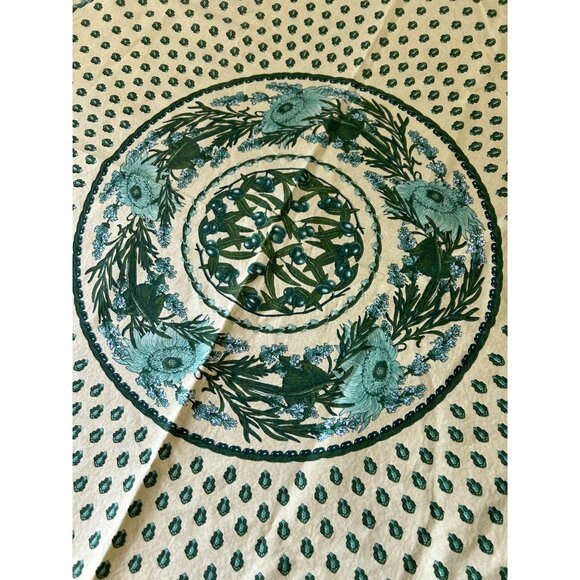 Vent Du Sud Tablecloth France Yellow Teal and Green Floral 70" Square - Picture 4 of 5